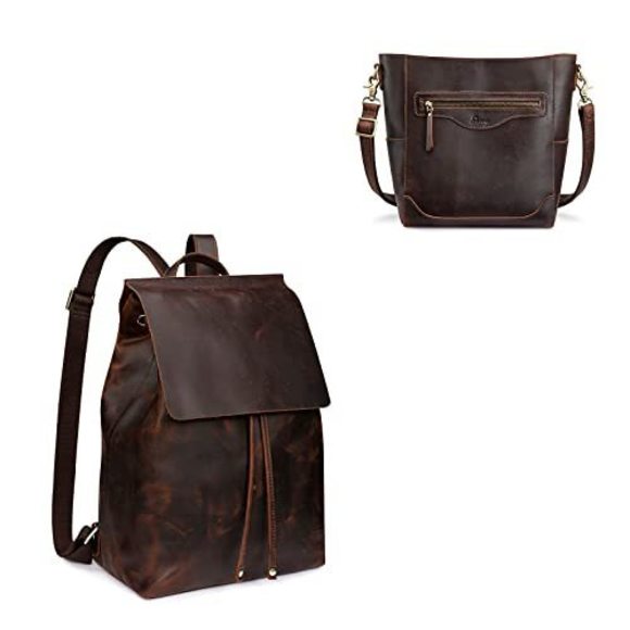 Women Leather Backpack Purse Bundle with Vintage Bucket Bag Crossbody Purse🐦 - Picture 1 of 9